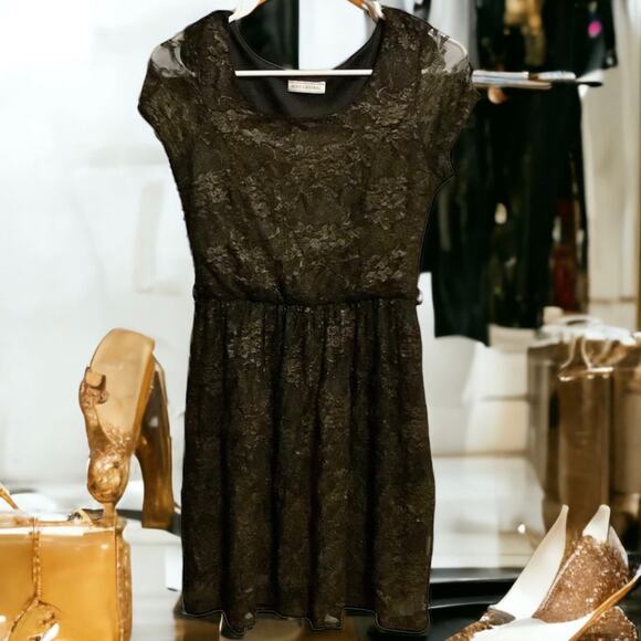 Vintage Body Central Floral Lace Black & Gold Dress Size S - Picture 2 of 10